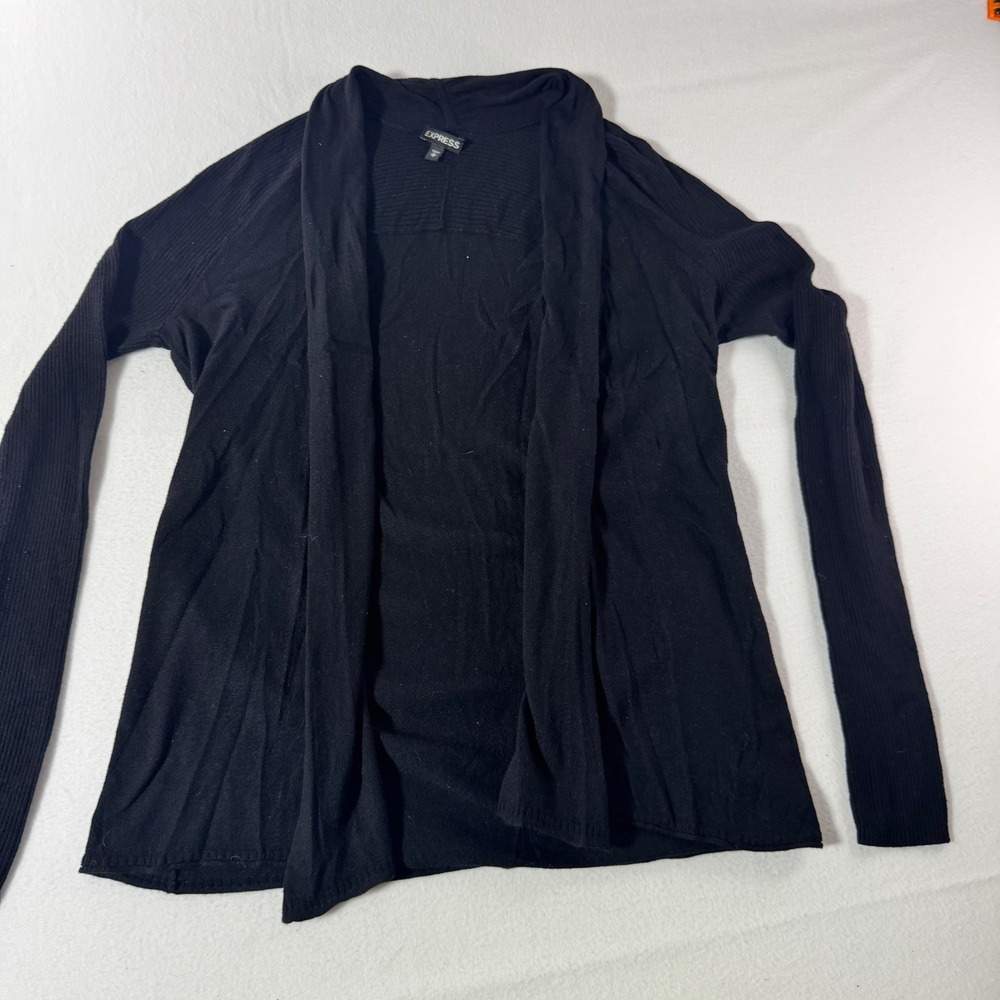 Express Cardigan Sweater Womens Medium Black Cashmere Blend Open Front Ribbed M